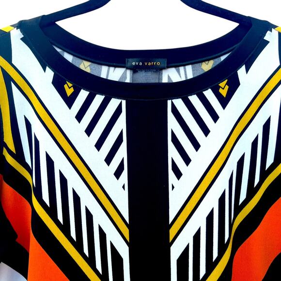 Eva Varro Size L Geo Print Relaxed Fit Tunic Top Blouse Stretch Long Sleeve - Picture 2 of 6